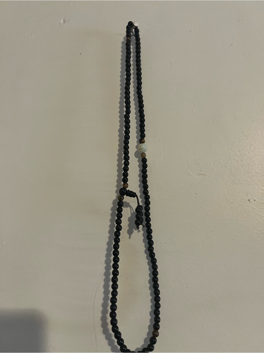 Wyvern's Hoard Long Beaded Necklace Black Brown Jewelry with Pouch